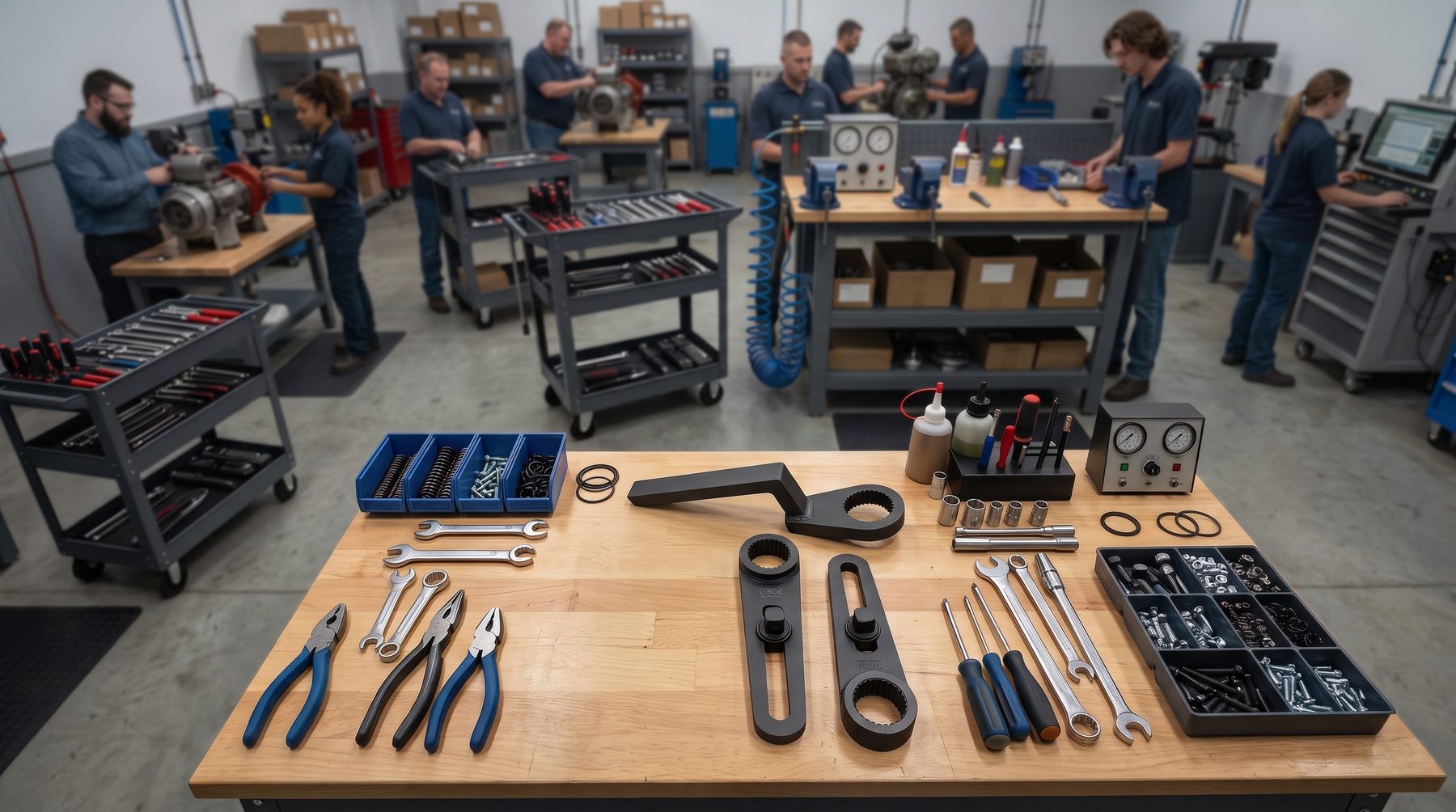 TORC engineers assembling and testing cordless torque wrenches on the shop floor